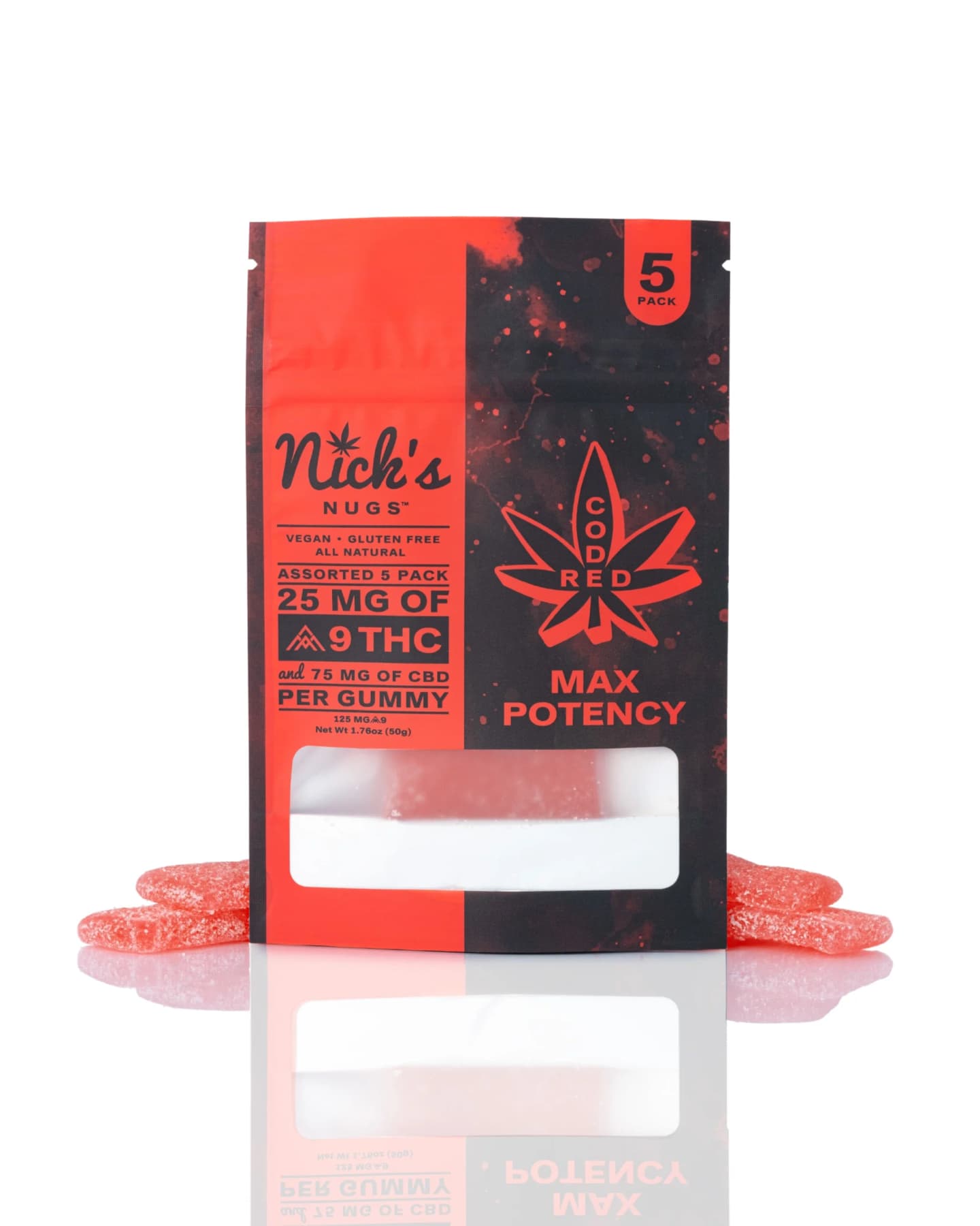 Nicks's Nugs: Code Red Gummies | Max Potency | 25mg D9 & 75mg CBD