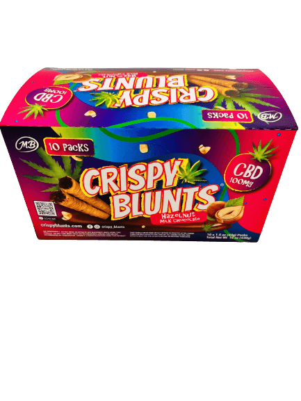CBD Box of 10 (2 packs) 100mg with Hazelnut Chocolate Cream Crispy Blunts Crispy Phyllo Dough 2 Sticks 1.5 oz