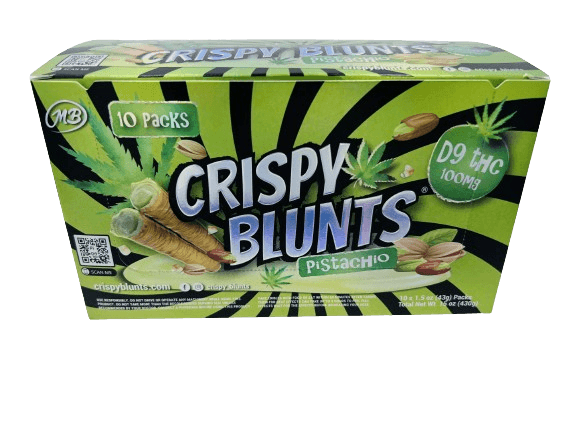 D9 Box of 10 (2 packs) 100mg with Pistachio Cream Crispy Blunts Crispy Phyllo Dough 2 Sticks 1.5 oz