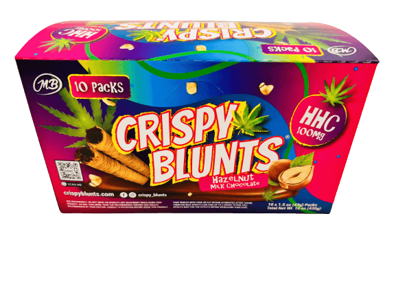 HHC Box of 10 (2 packs) 100mg with Hazelnut Chocolate Cream Crispy Blunts Crispy Phyllo Dough 2 Sticks 1.5 oz