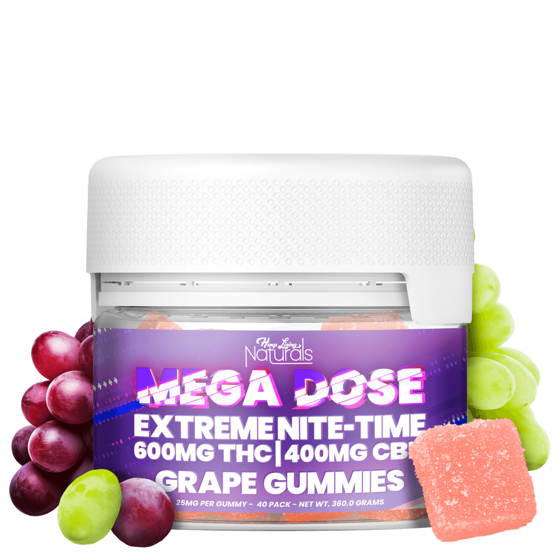 Naturals – Mega Dose Sleep – 15mg D9 + 10mg CBN Gummies – Grape – 40ct Jar – 600mg THC
