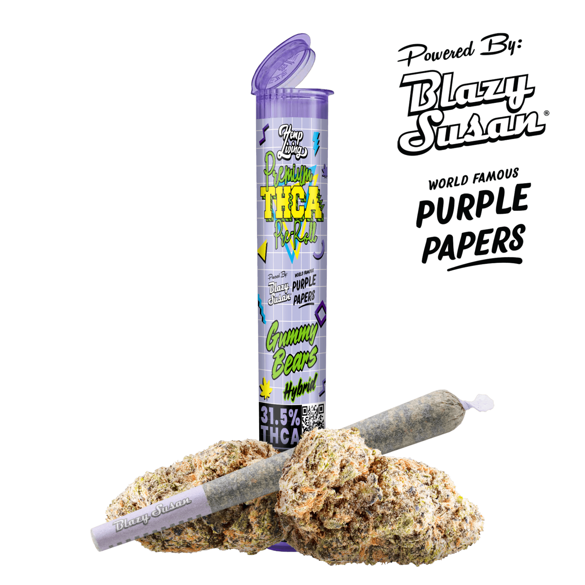 Blazy Susan x Hemp Living – Purple Paper 1g Premium THCA Pre-roll – Gummy Bears