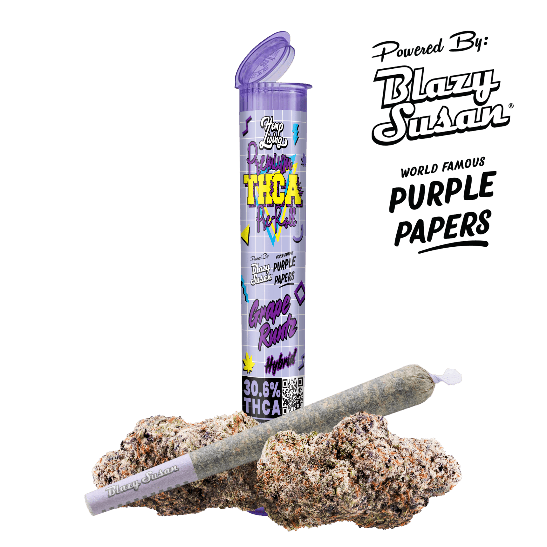 Blazy Susan x Hemp Living – Purple Paper 1g Premium THCA Pre-roll – Grape Runtz