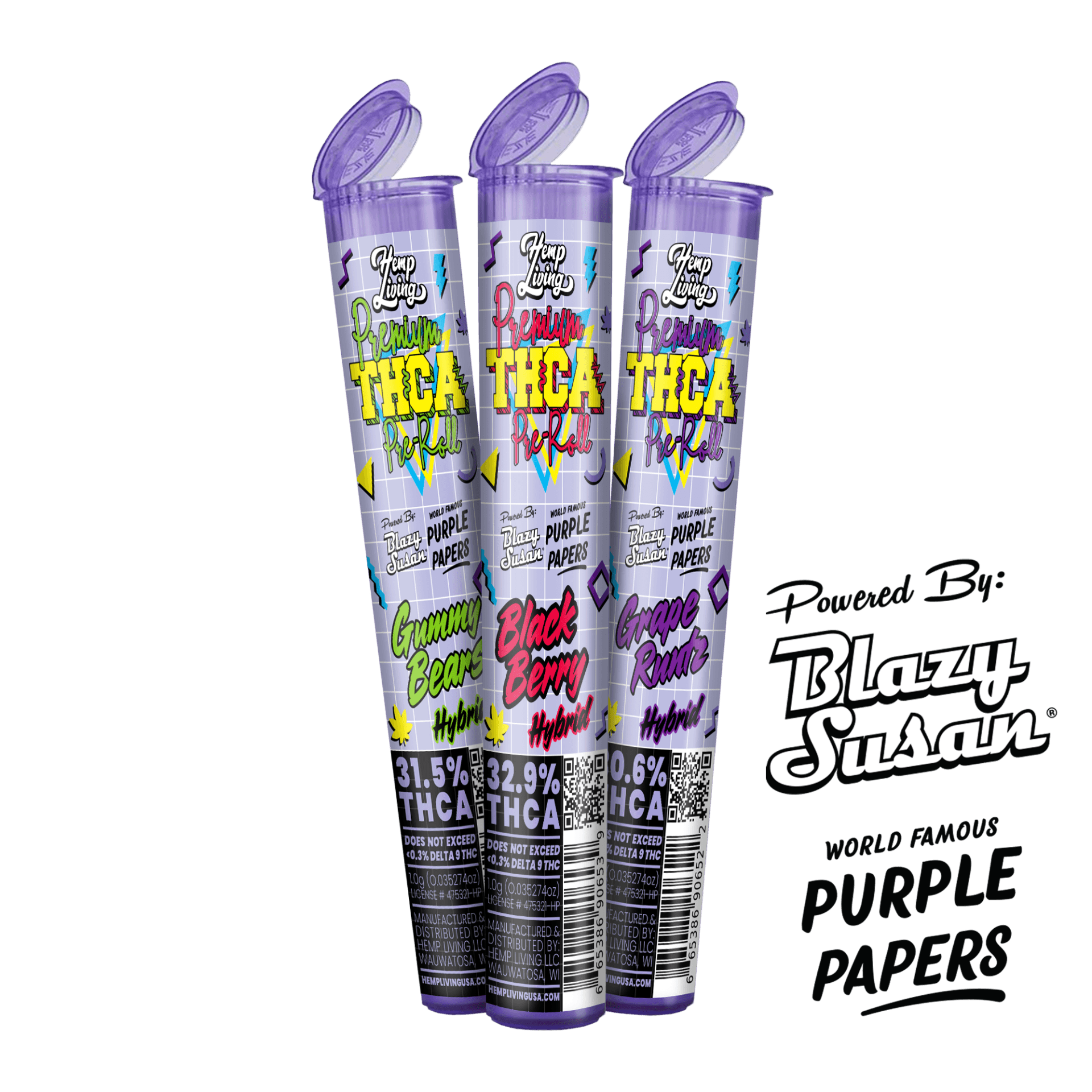 Blazy Susan x Hemp Living – Purple Paper 1g Premium THCA Pre-roll – Variety 3pk