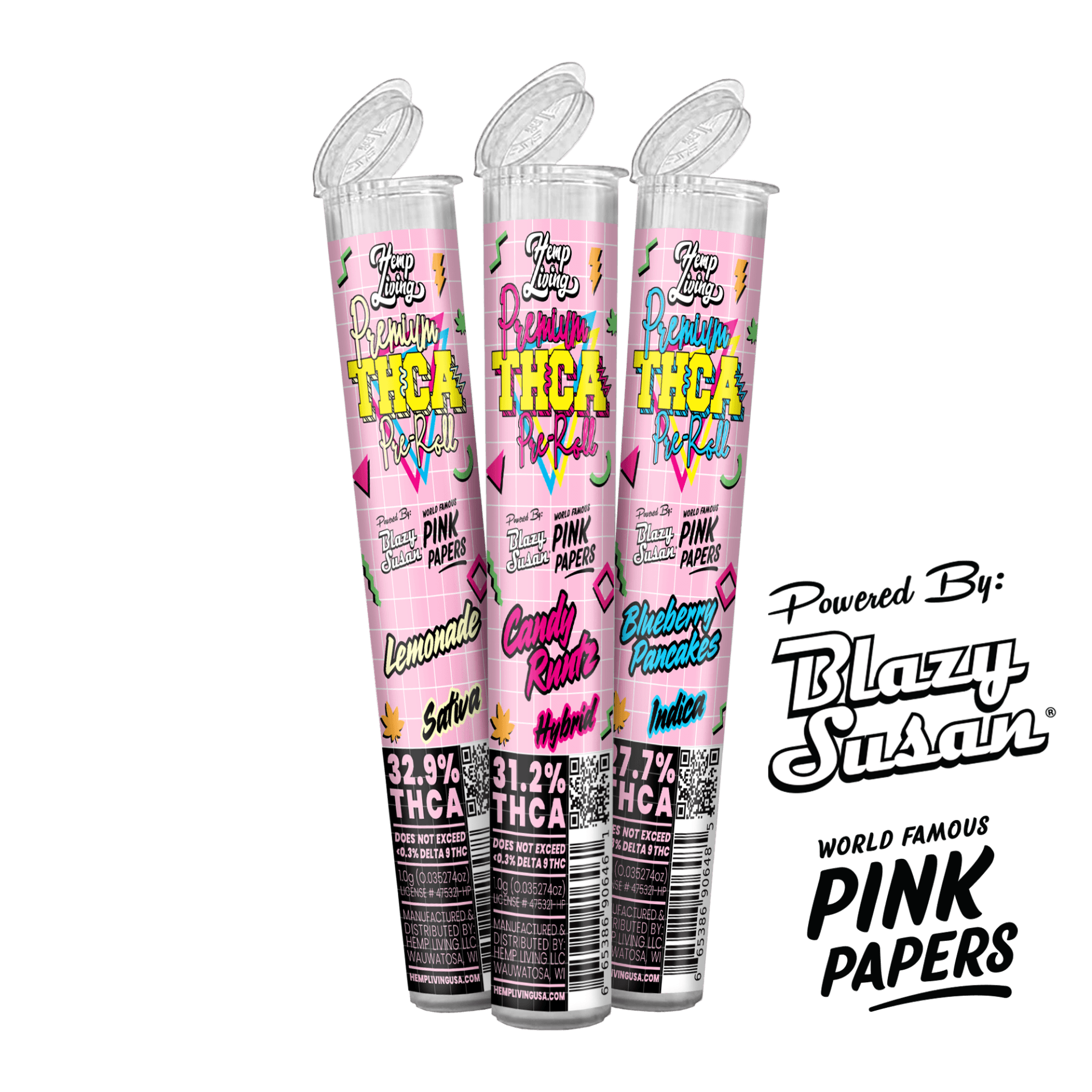 Blazy Susan x Hemp Living – Pink Paper 1g Premium THCA Pre-rolls – Variety 3pk