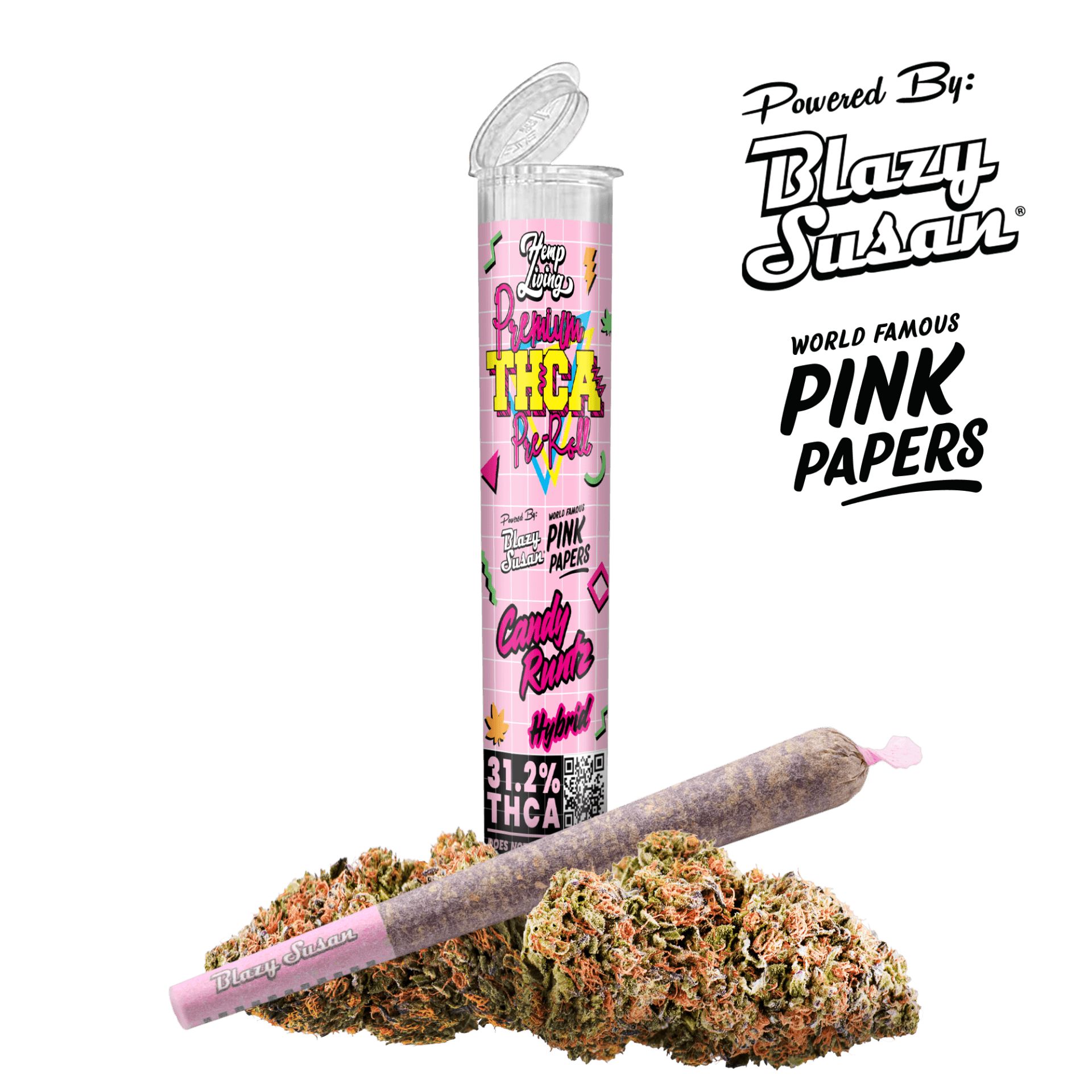 Blazy Susan x Hemp Living – Pink Paper 1g Premium THCA Pre-roll – Candy Runtz